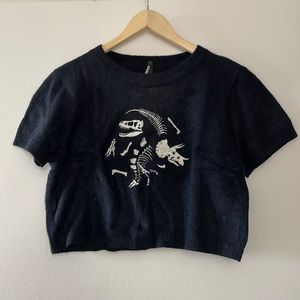 Dangerfield Cropped Sweater with Embroidery, Black, Large